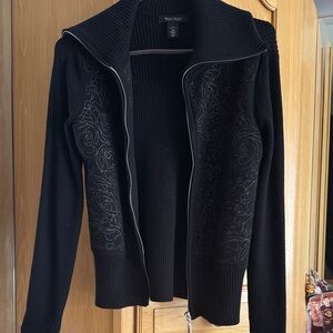 White House Black Market Black Embroidered Cardigan